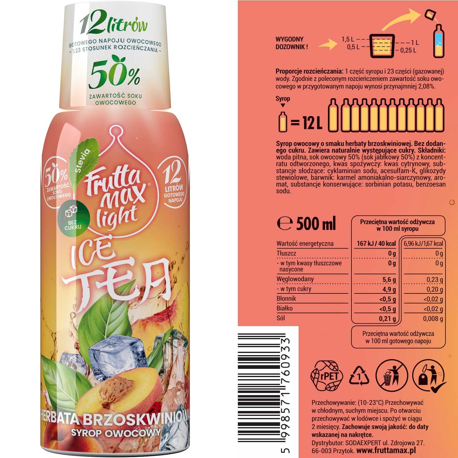 Syrop FruttaMax Ice Tea Brzoskwinia Light - obrazek 2
