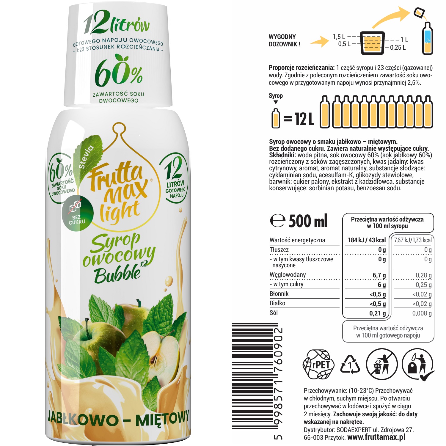 Syrop FruttaMax Jabłko Mięta Light - obrazek 2